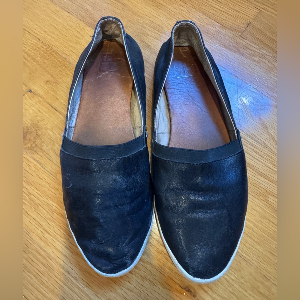 FRYE Black Leather Slip-On Shoes